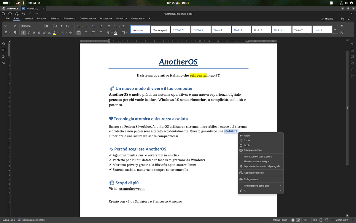 AnotherOS include il supporto alle principali suite Office